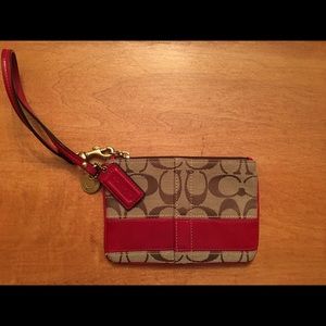 Coach brown/tan/red wristlet